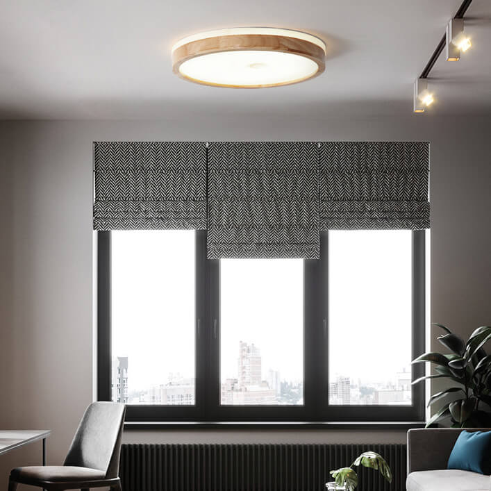 Modern Wooden Round LED Dimmable Flush Mount Ceiling Light - LightfixturesUAE