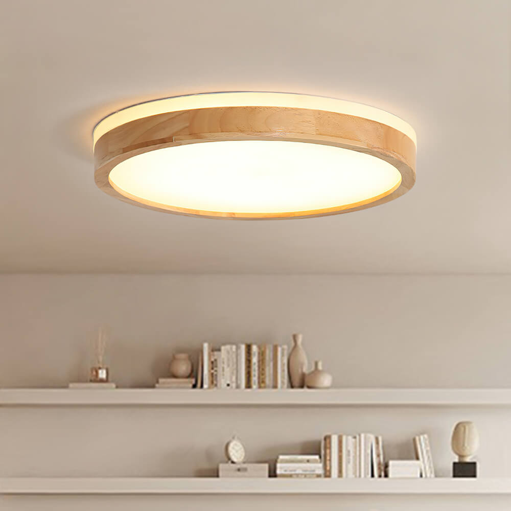 Modern Wooden Round LED Dimmable Flush Mount Ceiling Light - LightfixturesUAE