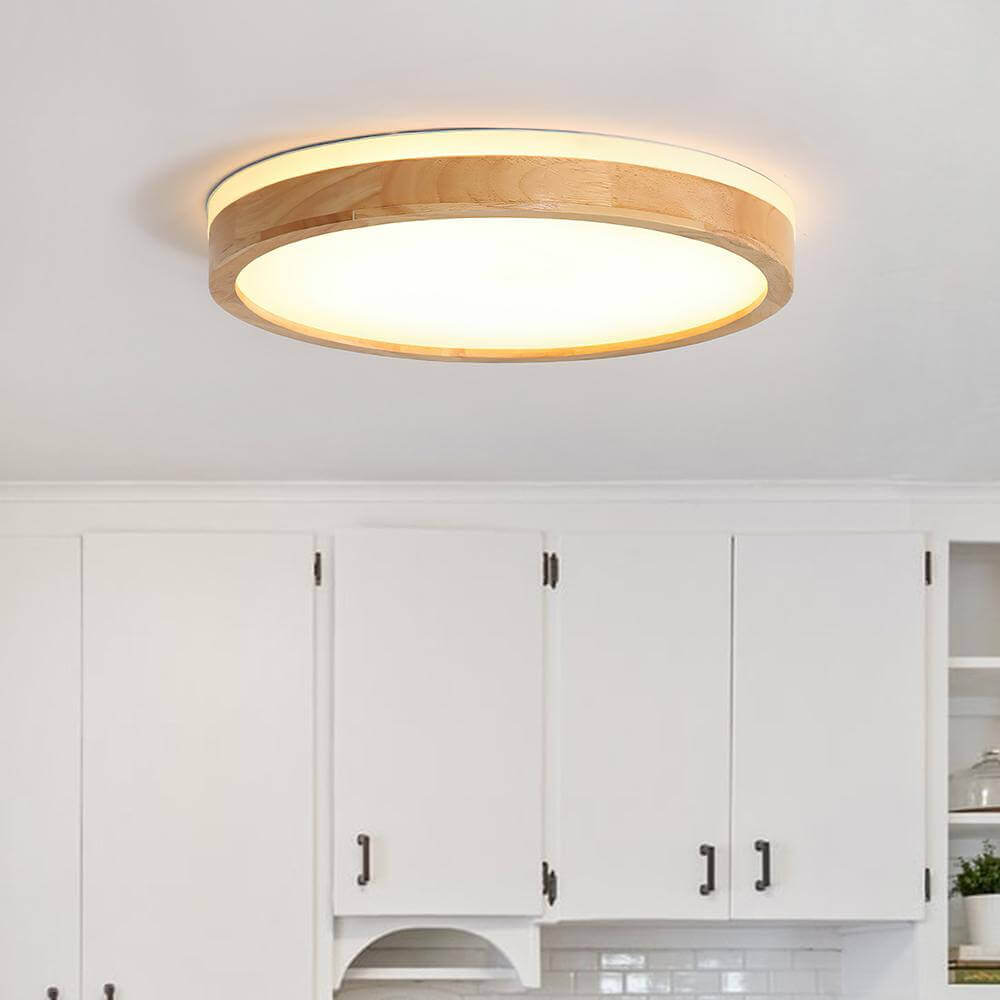 Modern Wooden Round LED Dimmable Flush Mount Ceiling Light - LightfixturesUAE