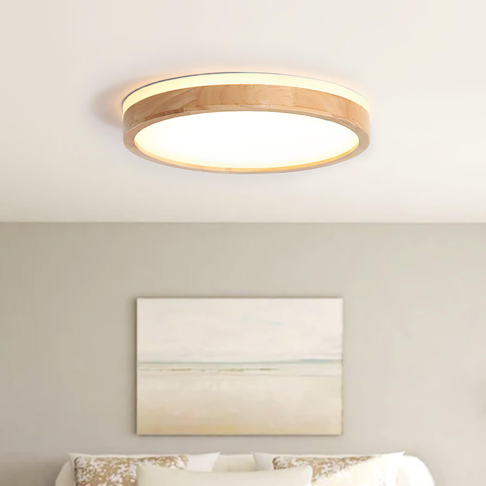 Modern Wooden Round LED Dimmable Flush Mount Ceiling Light - LightfixturesUAE