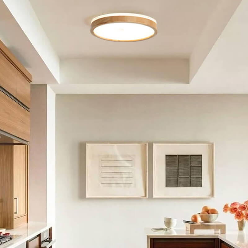 Modern Wooden Round LED Dimmable Flush Mount Ceiling Light - LightfixturesUAE