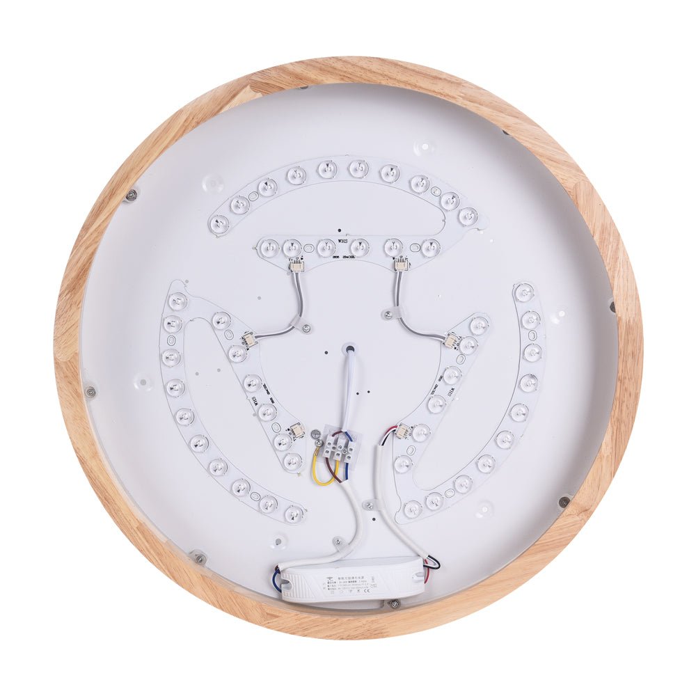 Modern Wooden Round LED Dimmable Flush Mount Ceiling Light - LightfixturesUAE