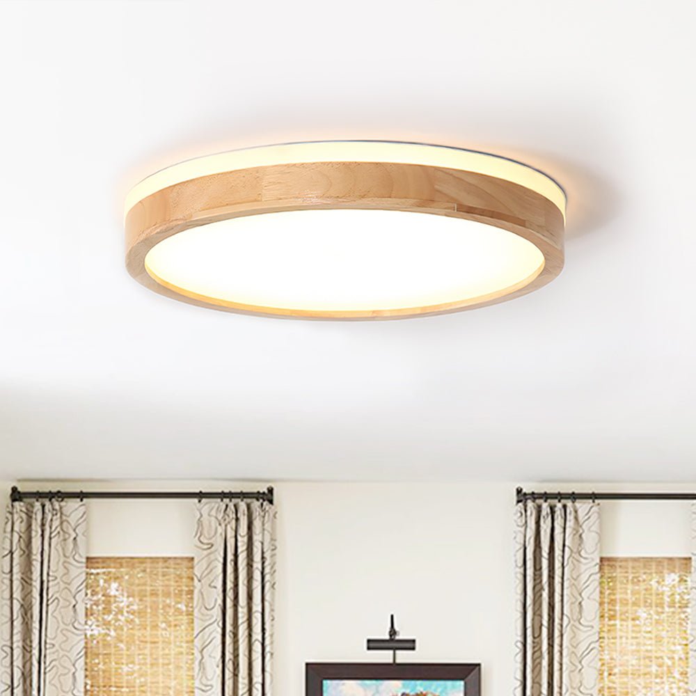 Modern Wooden Round LED Dimmable Flush Mount Ceiling Light - LightfixturesUAE