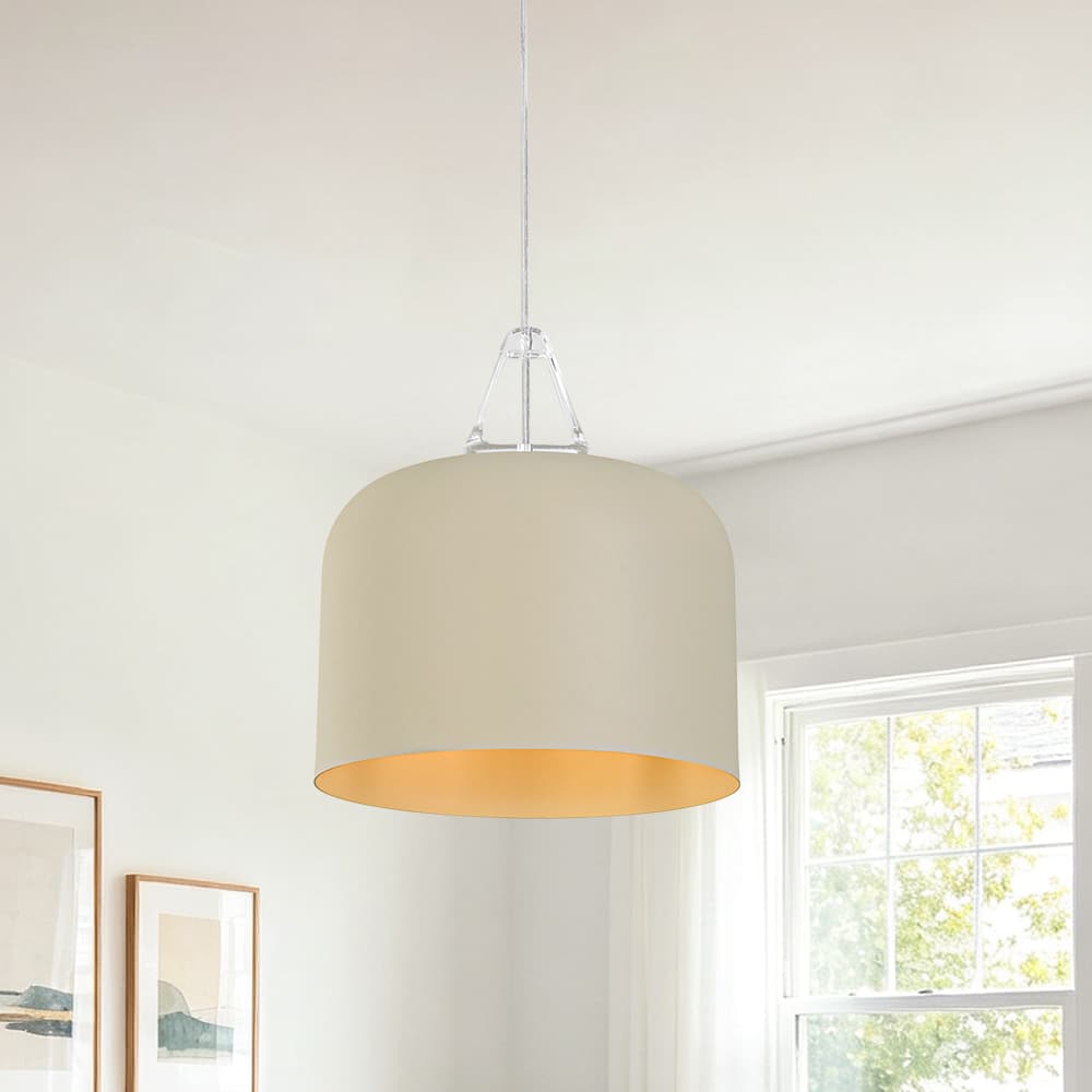 Nordic Cream Style Khaki Drum Single Pendant Light - LightfixturesUAE