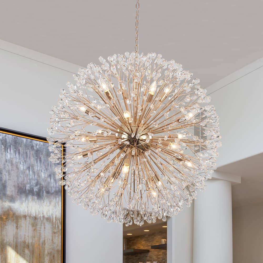 Oversized 20 - Light Blossom Firework Crystal Globe Dandelion Chandelier - LightfixturesUAE