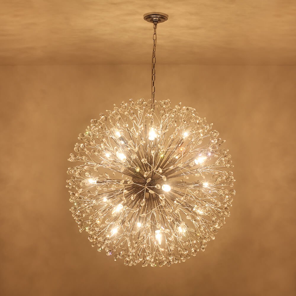 Oversized 20 - Light Blossom Firework Crystal Globe Dandelion Chandelier - LightfixturesUAE