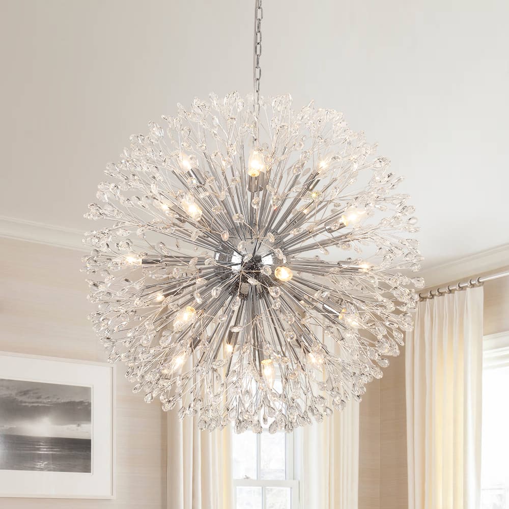 Oversized 20 - Light Blossom Firework Crystal Globe Dandelion Chandelier - LightfixturesUAE