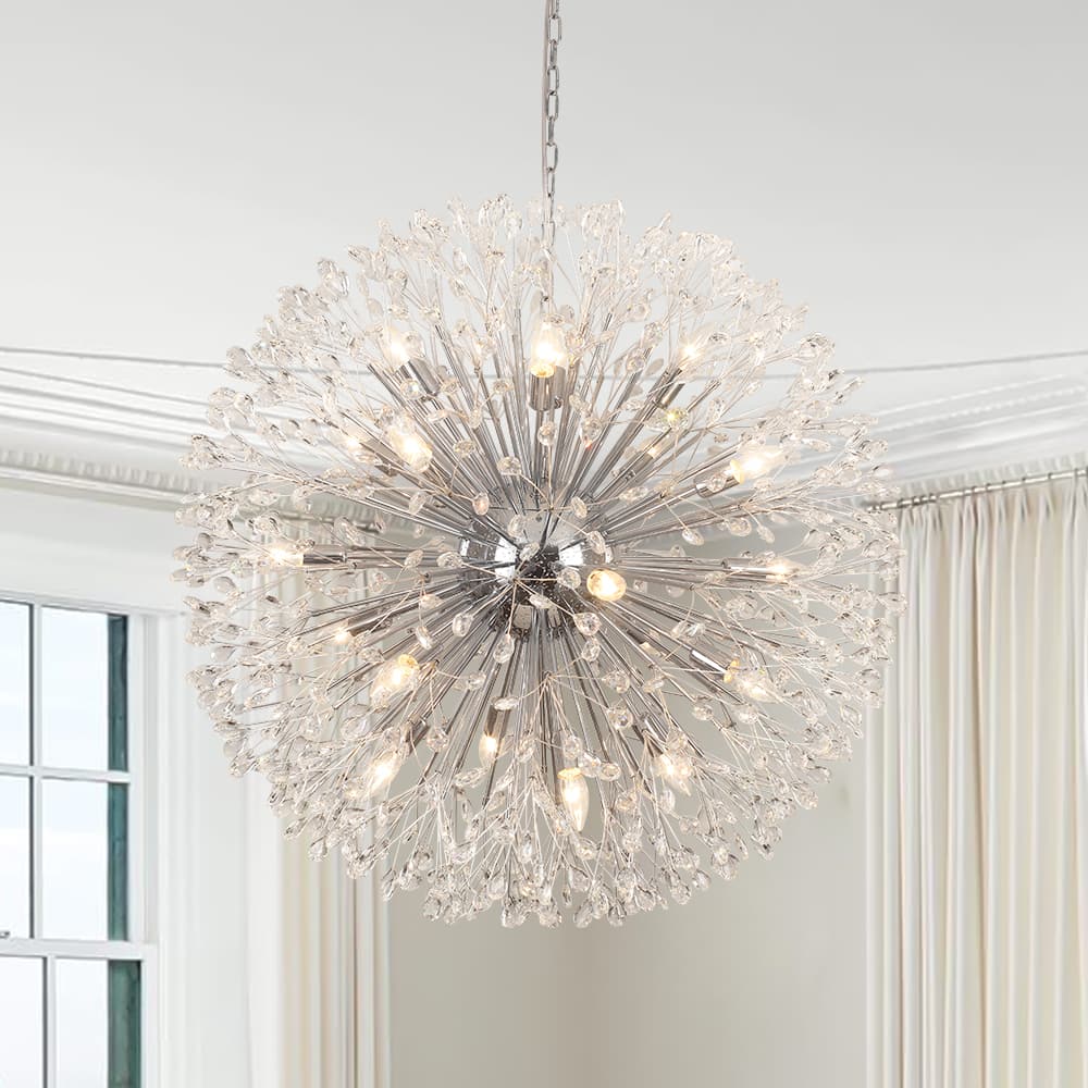 Oversized 20 - Light Blossom Firework Crystal Globe Dandelion Chandelier - LightfixturesUAE