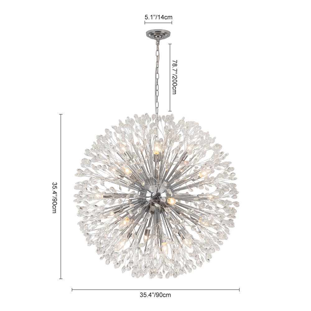 Oversized 20 - Light Blossom Firework Crystal Globe Dandelion Chandelier - LightfixturesUAE