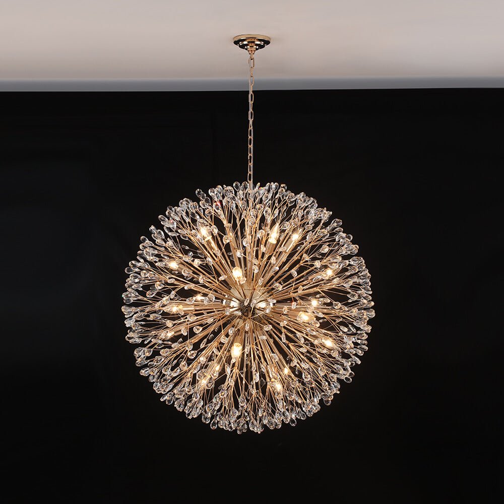 Oversized 20 - Light Blossom Firework Crystal Globe Dandelion Chandelier - LightfixturesUAE