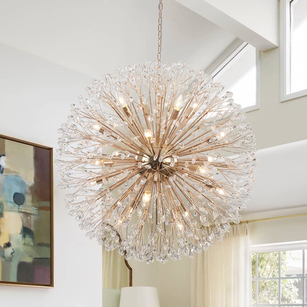 Oversized 20 - Light Blossom Firework Crystal Globe Dandelion Chandelier - LightfixturesUAE