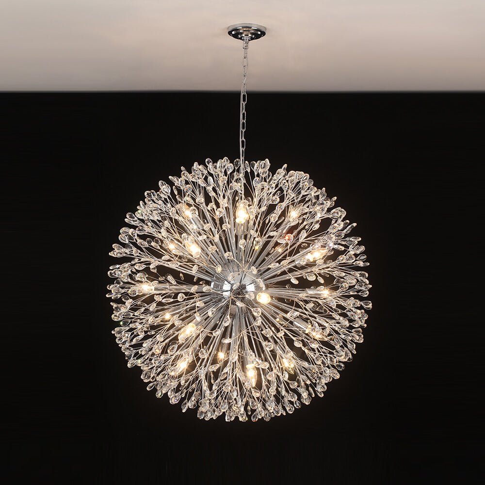 Oversized 20 - Light Blossom Firework Crystal Globe Dandelion Chandelier - LightfixturesUAE