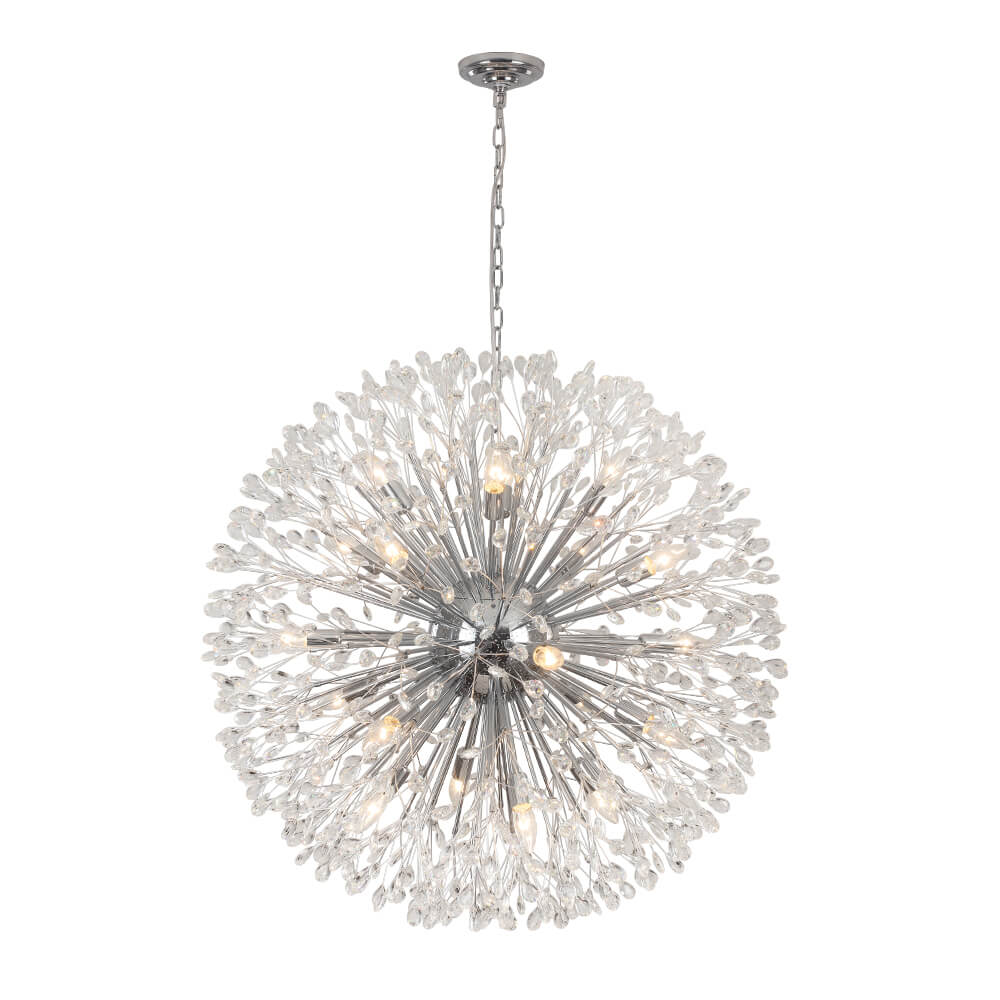 Oversized 20 - Light Blossom Firework Crystal Globe Dandelion Chandelier - LightfixturesUAE