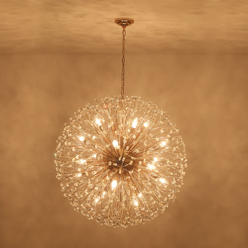 Oversized 20 - Light Blossom Firework Crystal Globe Dandelion Chandelier - LightfixturesUAE