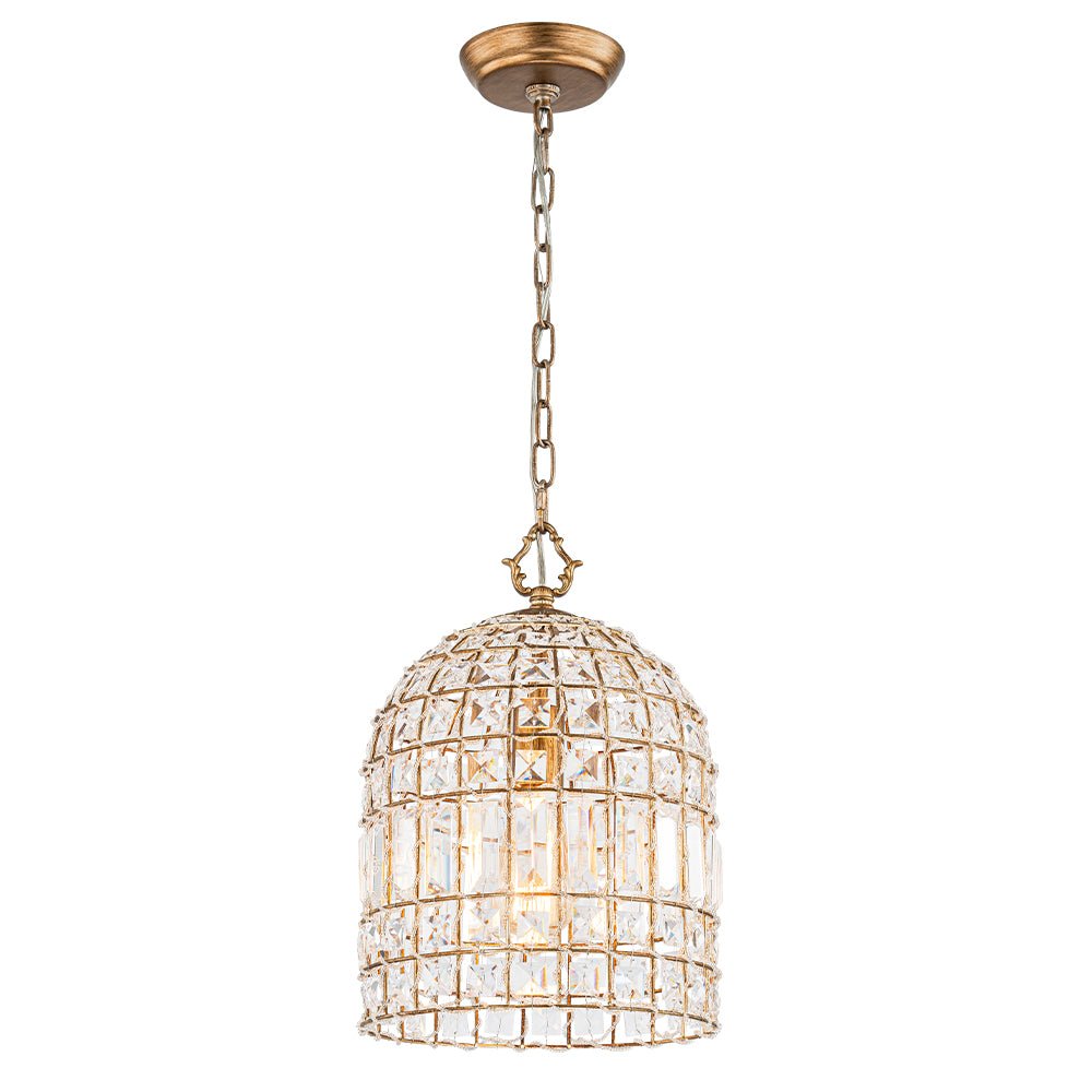 Retro French 1 - Light Bell - Shaped K9 Crystal Metal Pendant Light - LightfixturesUAE