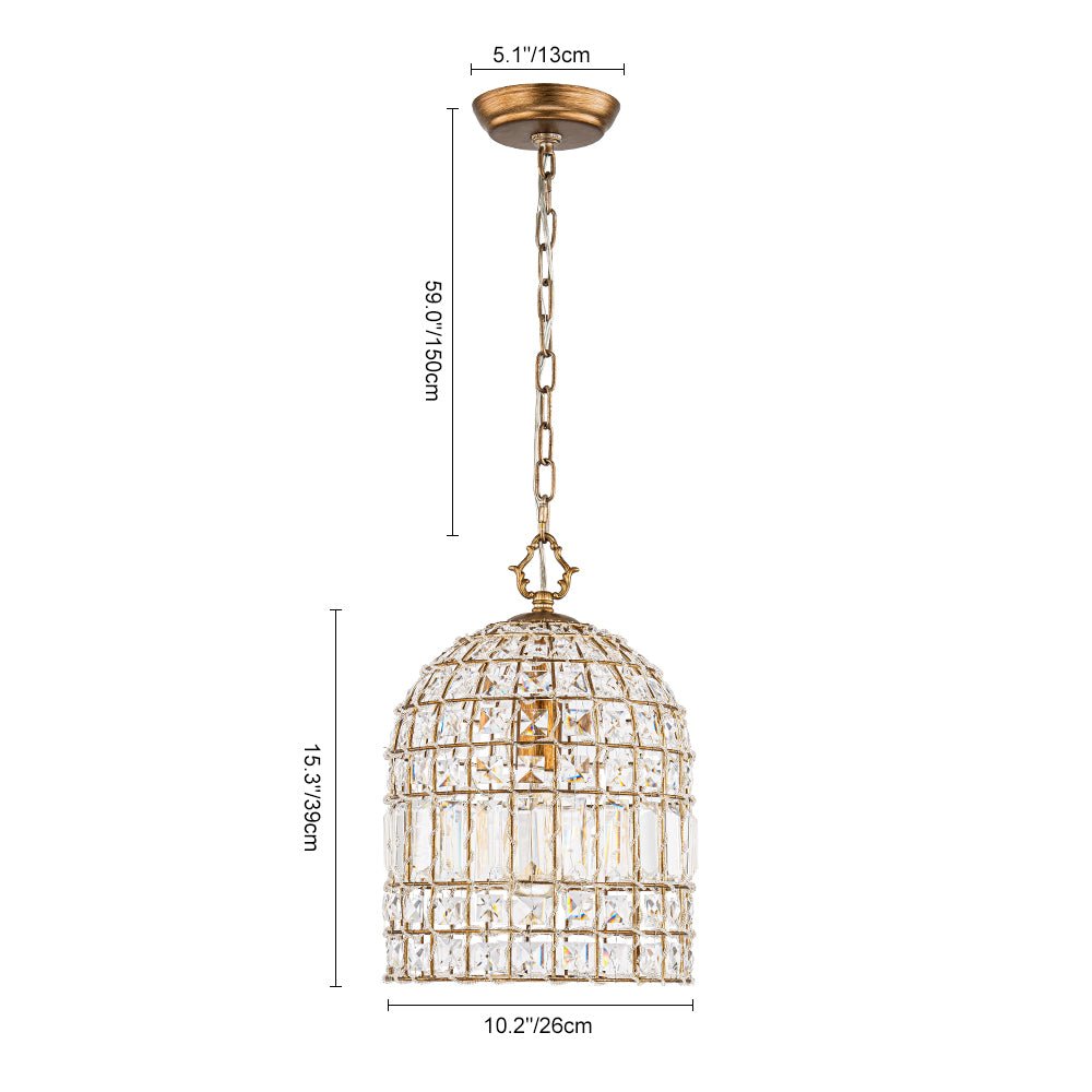 Retro French 1 - Light Bell - Shaped K9 Crystal Metal Pendant Light - LightfixturesUAE
