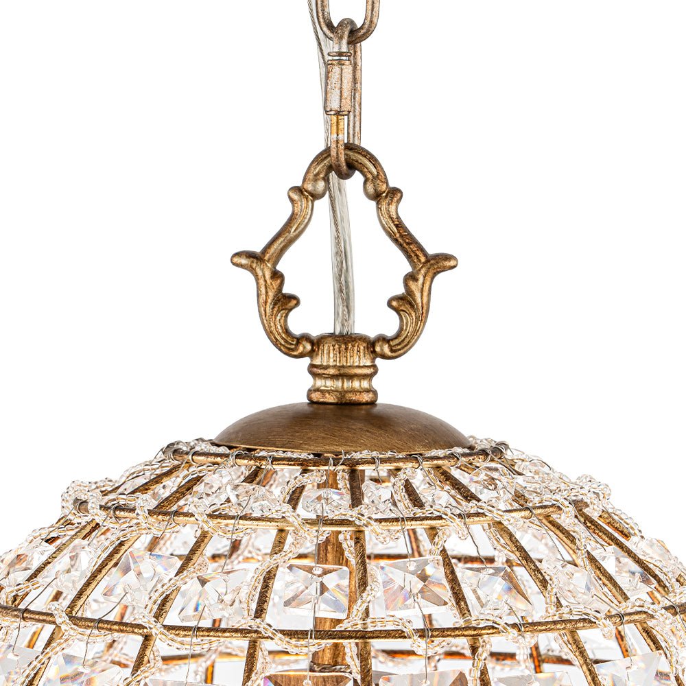 Retro French 1 - Light Bell - Shaped K9 Crystal Metal Pendant Light - LightfixturesUAE