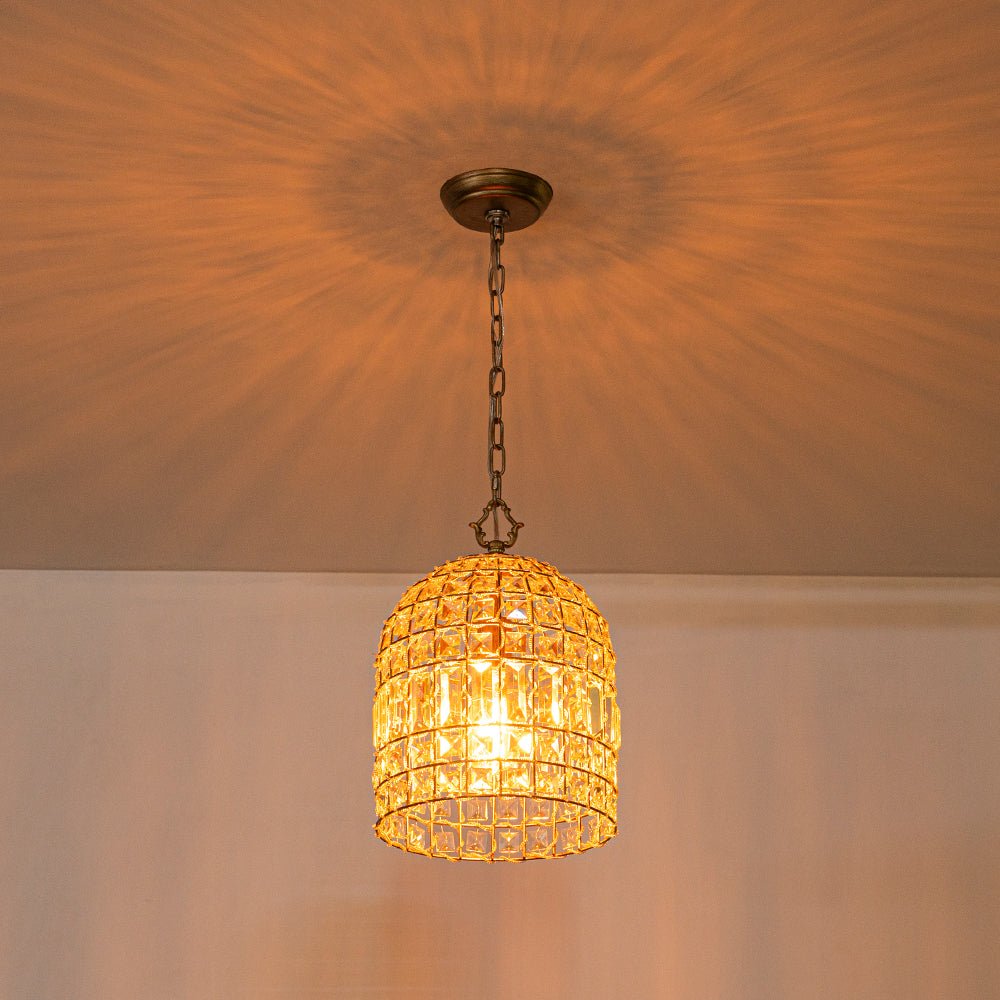 Retro French 1 - Light Bell - Shaped K9 Crystal Metal Pendant Light - LightfixturesUAE