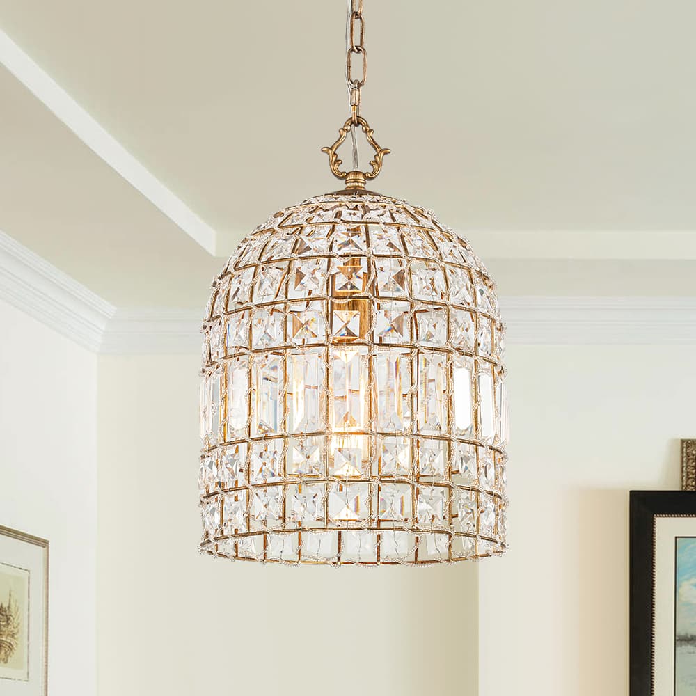 Retro French 1 - Light Bell - Shaped K9 Crystal Metal Pendant Light - LightfixturesUAE