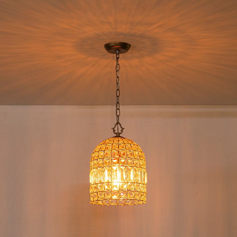 Retro French 1 - Light Bell - Shaped K9 Crystal Metal Pendant Light - LightfixturesUAE