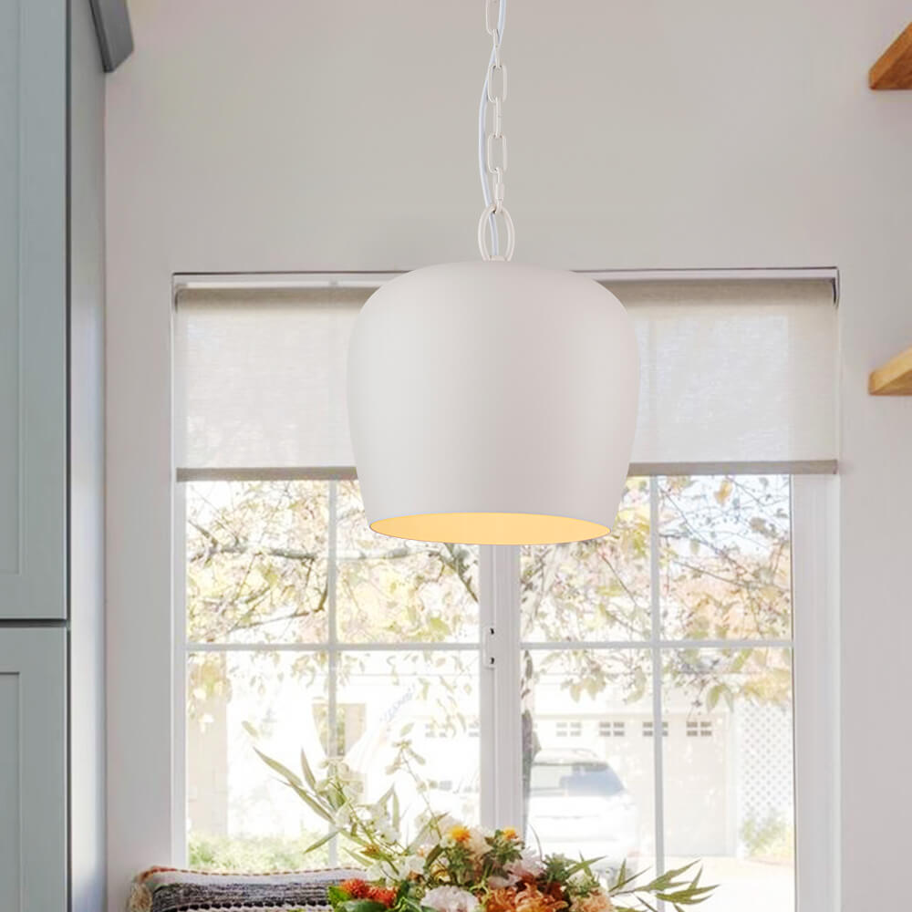 Scandinavian 1 - Light Geometric White Metal Pendant Light - LightfixturesUAE