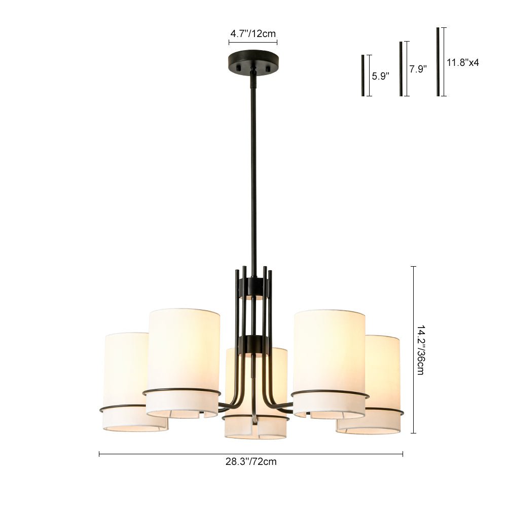 Scandinavian 5 - Light Cylindrical Fabric Metal Chandelier - LightfixturesUAE