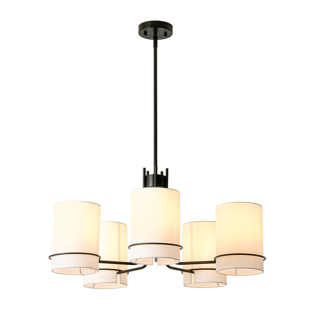 Scandinavian 5 - Light Cylindrical Fabric Metal Chandelier - LightfixturesUAE