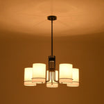 Scandinavian 5 - Light Cylindrical Fabric Metal Chandelier - LightfixturesUAE