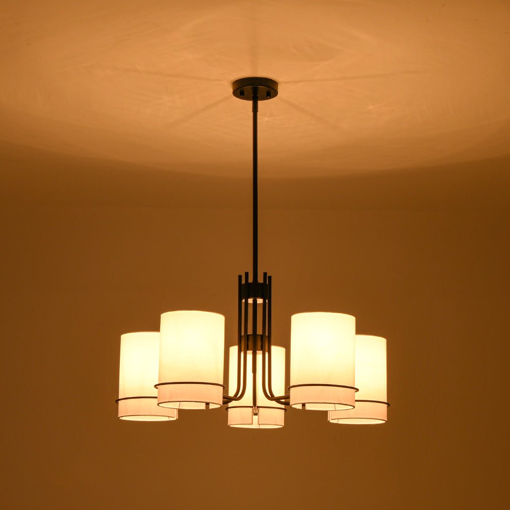 Scandinavian 5 - Light Cylindrical Fabric Metal Chandelier - LightfixturesUAE