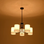 Scandinavian 5 - Light Cylindrical Fabric Metal Chandelier - LightfixturesUAE