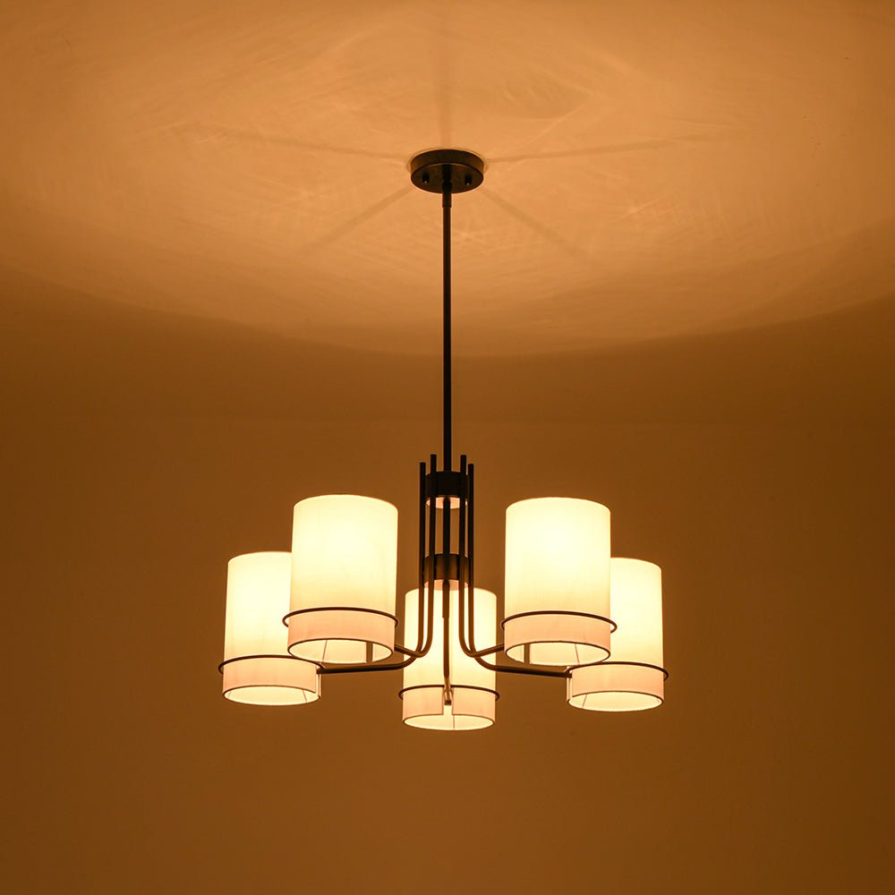 Scandinavian 5 - Light Cylindrical Fabric Metal Chandelier - LightfixturesUAE
