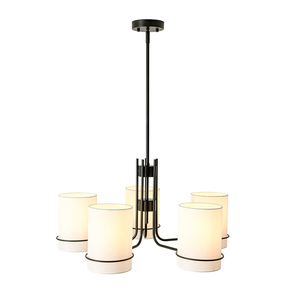 Scandinavian 5 - Light Cylindrical Fabric Metal Chandelier - LightfixturesUAE