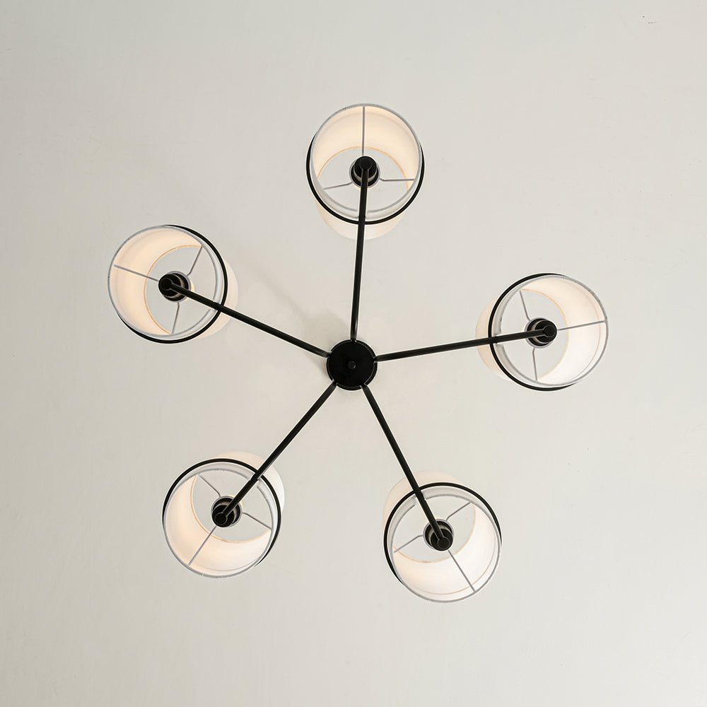 Scandinavian 5 - Light Cylindrical Fabric Metal Chandelier - LightfixturesUAE