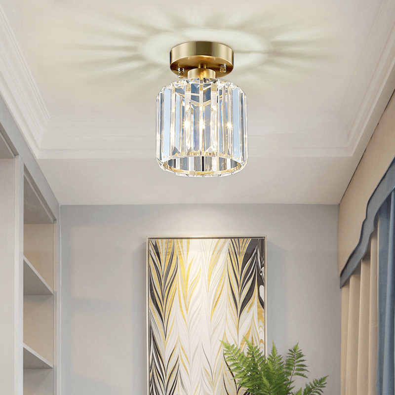 Small Simple Clear Crystal Shade Cylinder Ceiling Light - LightfixturesUAE