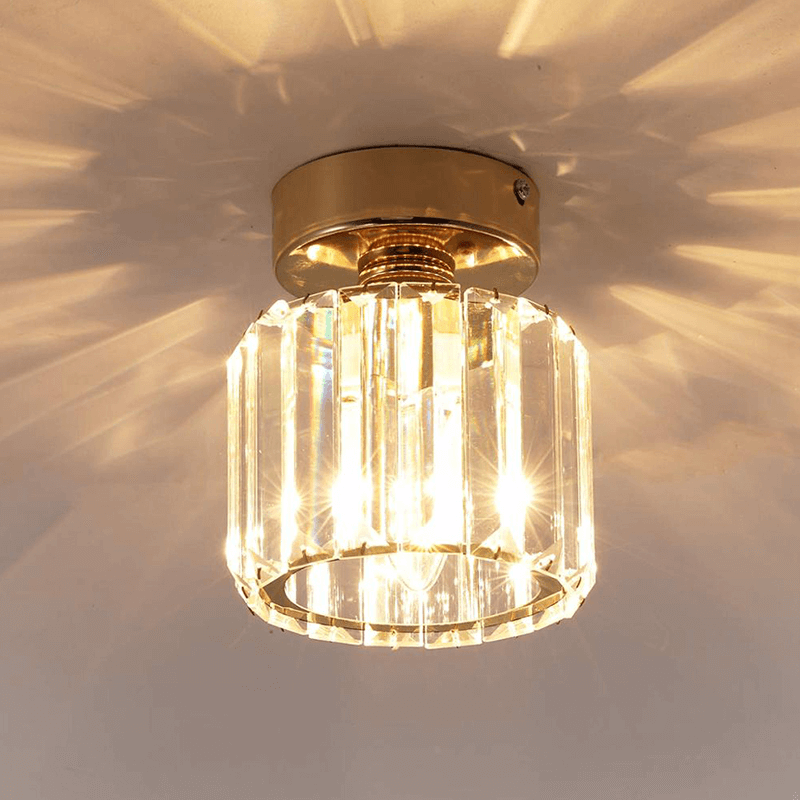 Small Simple Clear Crystal Shade Cylinder Ceiling Light - LightfixturesUAE