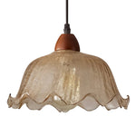 Vintage 1 - Light Amber Crackle Glass Lotus Leaf Ash Wood Pendant Light - LightfixturesUAE
