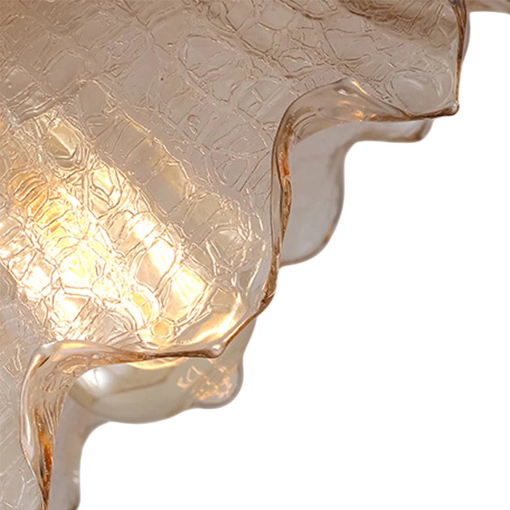 Vintage 1 - Light Amber Crackle Glass Lotus Leaf Ash Wood Pendant Light - LightfixturesUAE