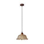 Vintage 1 - Light Amber Crackle Glass Lotus Leaf Ash Wood Pendant Light - LightfixturesUAE