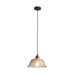 Vintage 1 - Light Amber Crackle Glass Lotus Leaf Ash Wood Pendant Light - LightfixturesUAE