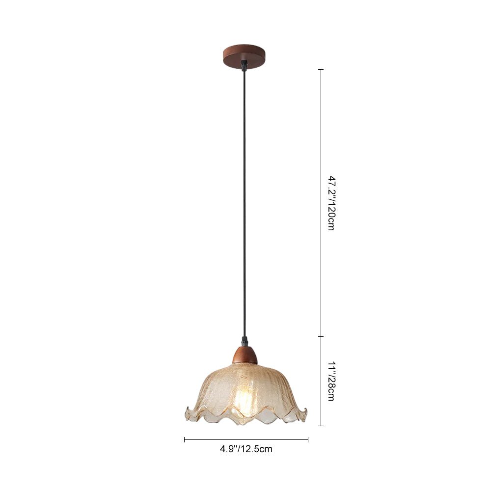 Vintage 1 - Light Amber Crackle Glass Lotus Leaf Ash Wood Pendant Light - LightfixturesUAE