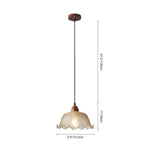 Vintage 1 - Light Amber Crackle Glass Lotus Leaf Ash Wood Pendant Light - LightfixturesUAE