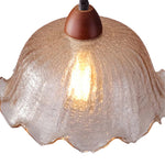 Vintage 1 - Light Amber Crackle Glass Lotus Leaf Ash Wood Pendant Light - LightfixturesUAE