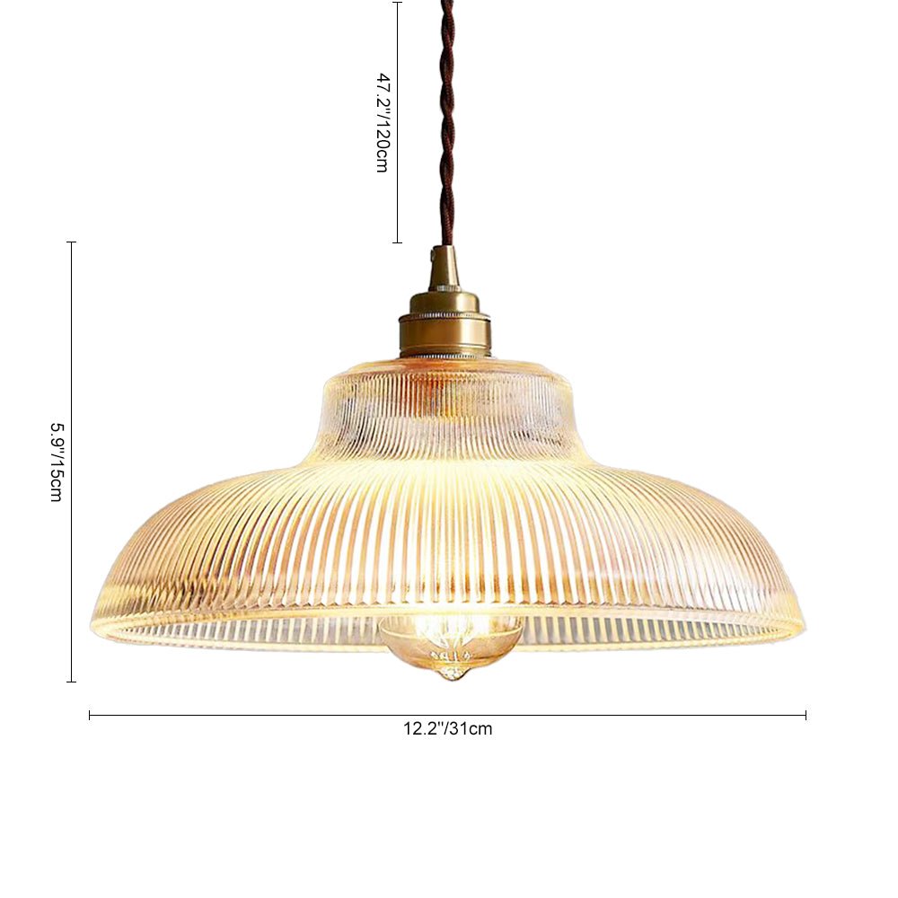 Vintage 1 - Light Striped Glass Dome - Shaped Pendant Light - LightfixturesUAE