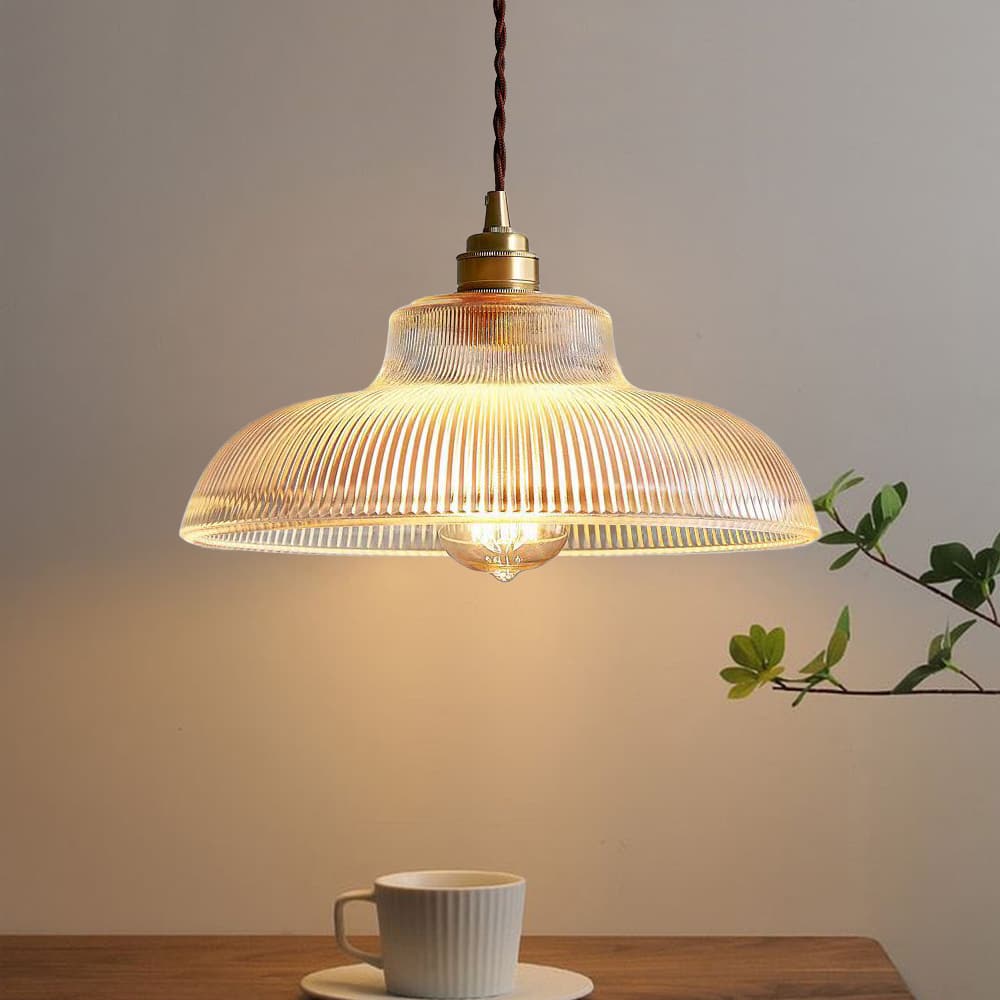 Vintage 1 - Light Striped Glass Dome - Shaped Pendant Light - LightfixturesUAE