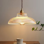 Vintage 1 - Light Striped Glass Dome - Shaped Pendant Light - LightfixturesUAE