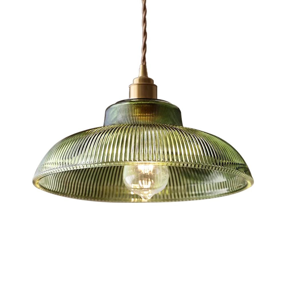 Vintage 1 - Light Striped Glass Dome - Shaped Pendant Light - LightfixturesUAE