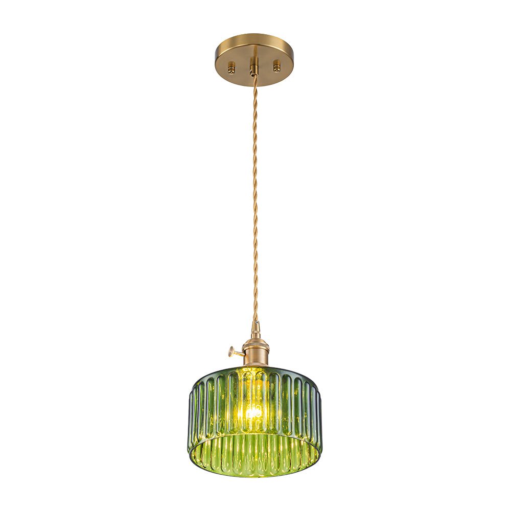 Vintage 1 - Light Striped Glass Drum Pendant Light - LightfixturesUAE