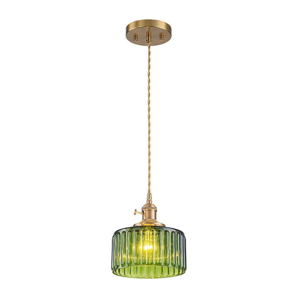 Vintage 1 - Light Striped Glass Drum Pendant Light - LightfixturesUAE