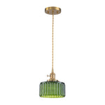 Vintage 1 - Light Striped Glass Drum Pendant Light - LightfixturesUAE