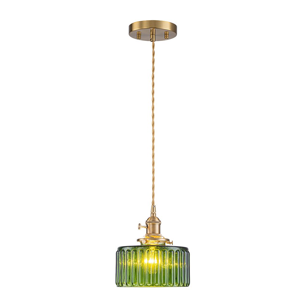 Vintage 1 - Light Striped Glass Drum Pendant Light - LightfixturesUAE